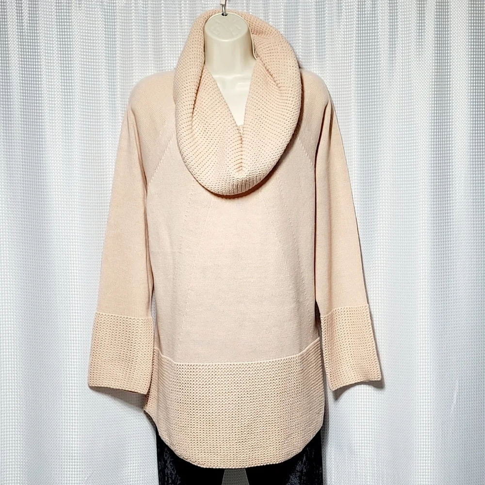 NWT Calvin Klein Pink Blush Cowl Neck Waffle Accent Sweater Women's (XL)